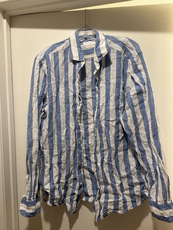 Massimo Dutti Other - Massimo Dutti Blue and White Vertical Stripe Linen Shirt Size XL